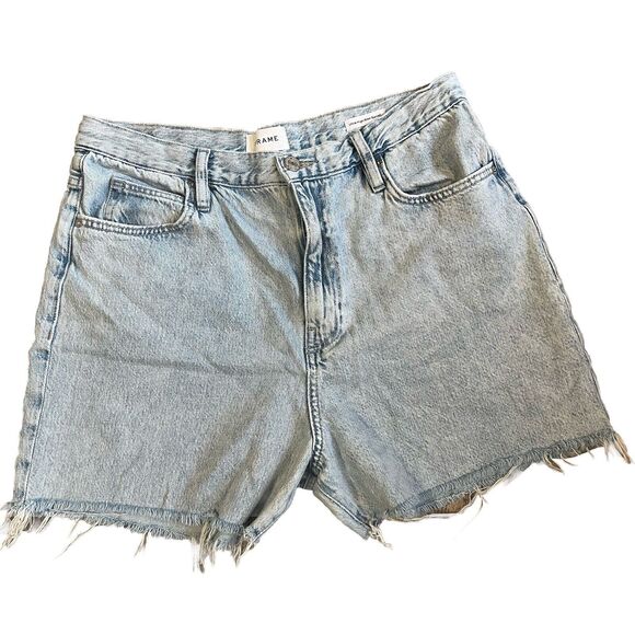 Frame Ultra High Rise Barrel Cutoff Jean Shorts Light Wash Wide Leg Size 33 - Picture 1 of 13